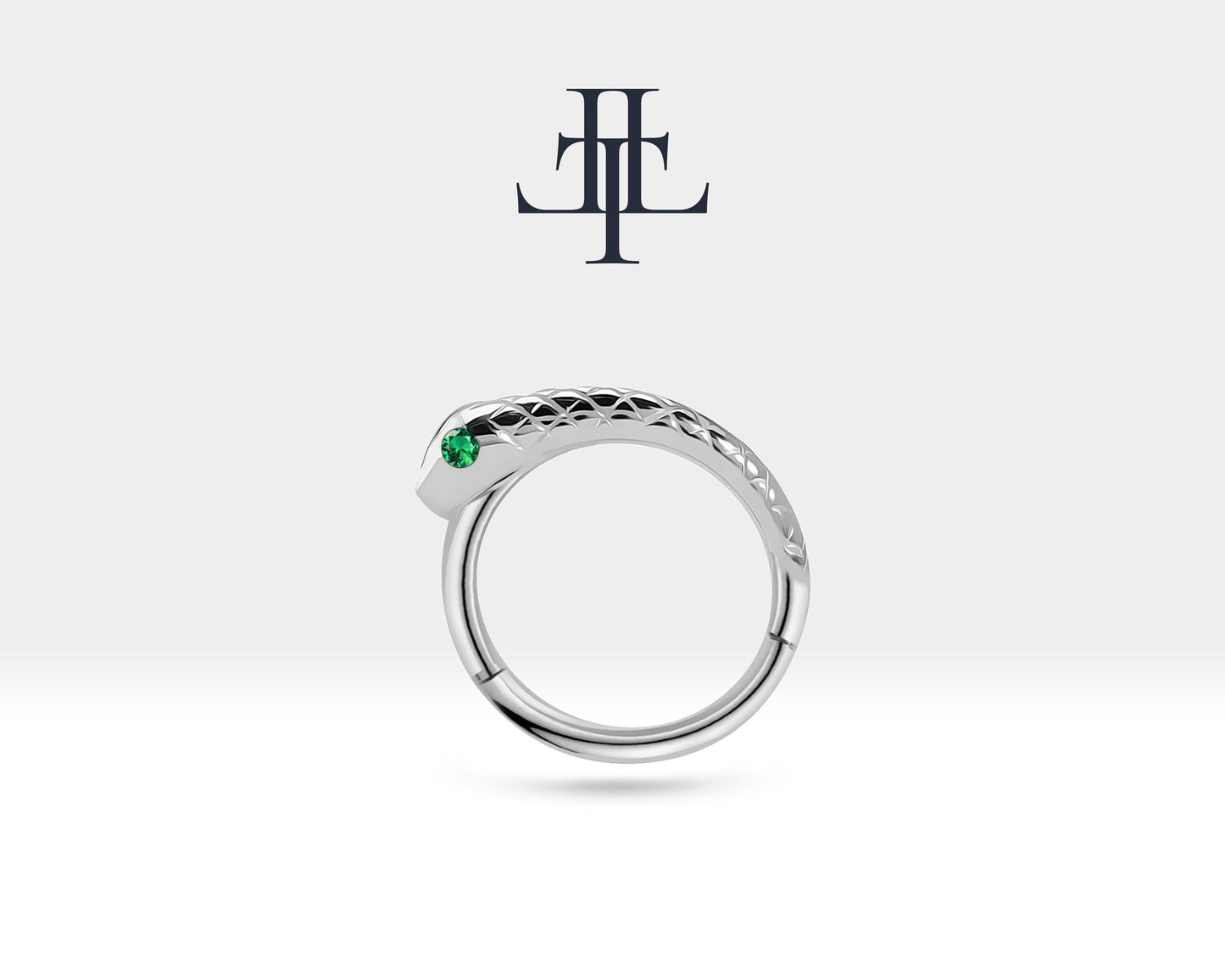 Yılanlı Yeşil Garnetlı Halka Piercing, 12 MM , 1.2 MM, 14K Sarı-Beyaz-Kırmızı Altın | LC00014G