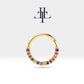Dizi Renkli Safirli Halka Piercing, 10-12 MM , 1.2 MM, 14K Sarı-Beyaz-Kırmızı Altın | LC00002MS
