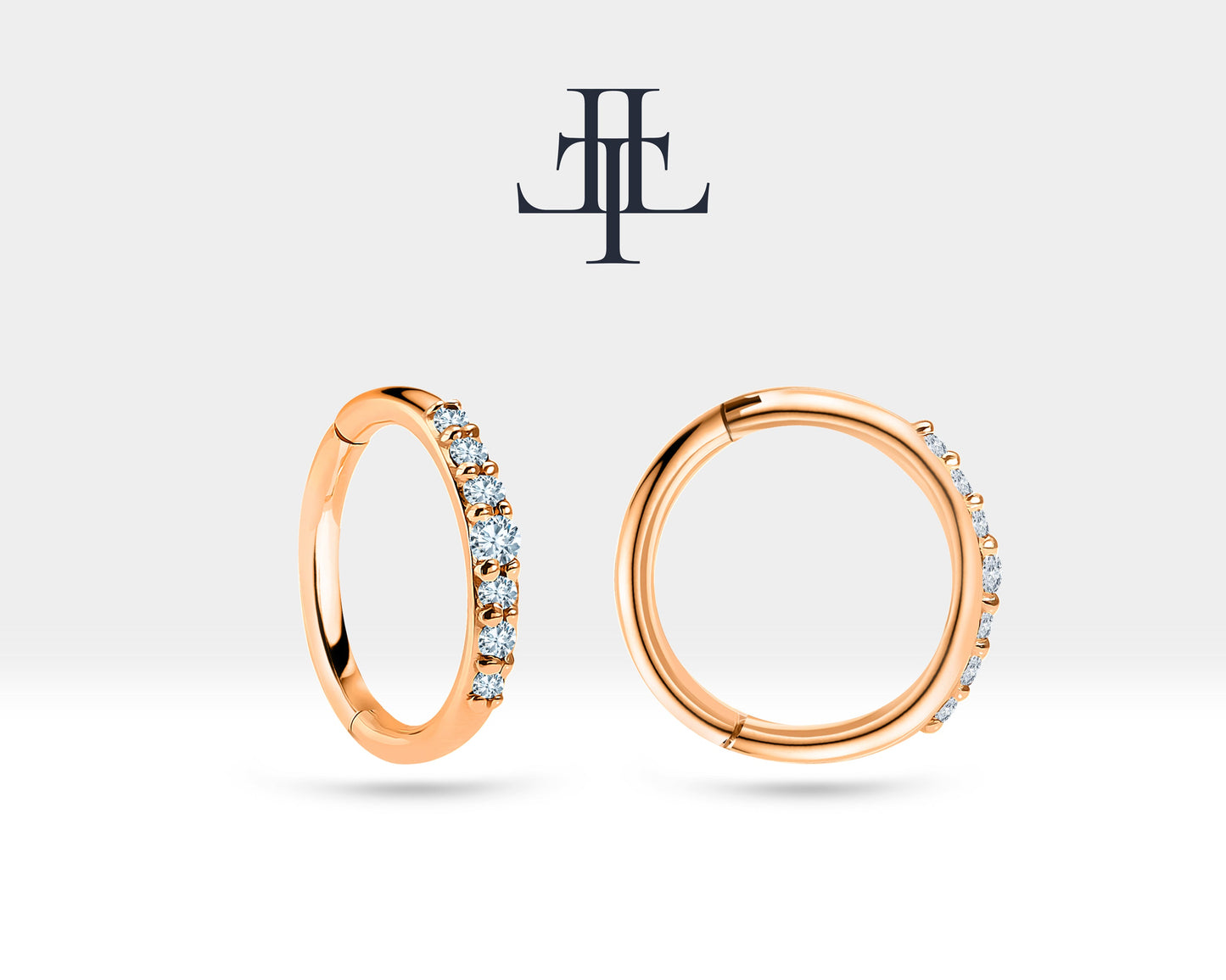 Dizi Pırlantalı Halka Piercing, 12 MM , 1.2 MM, 14K Sarı-Beyaz-Kırmızı Altın | LC00044D