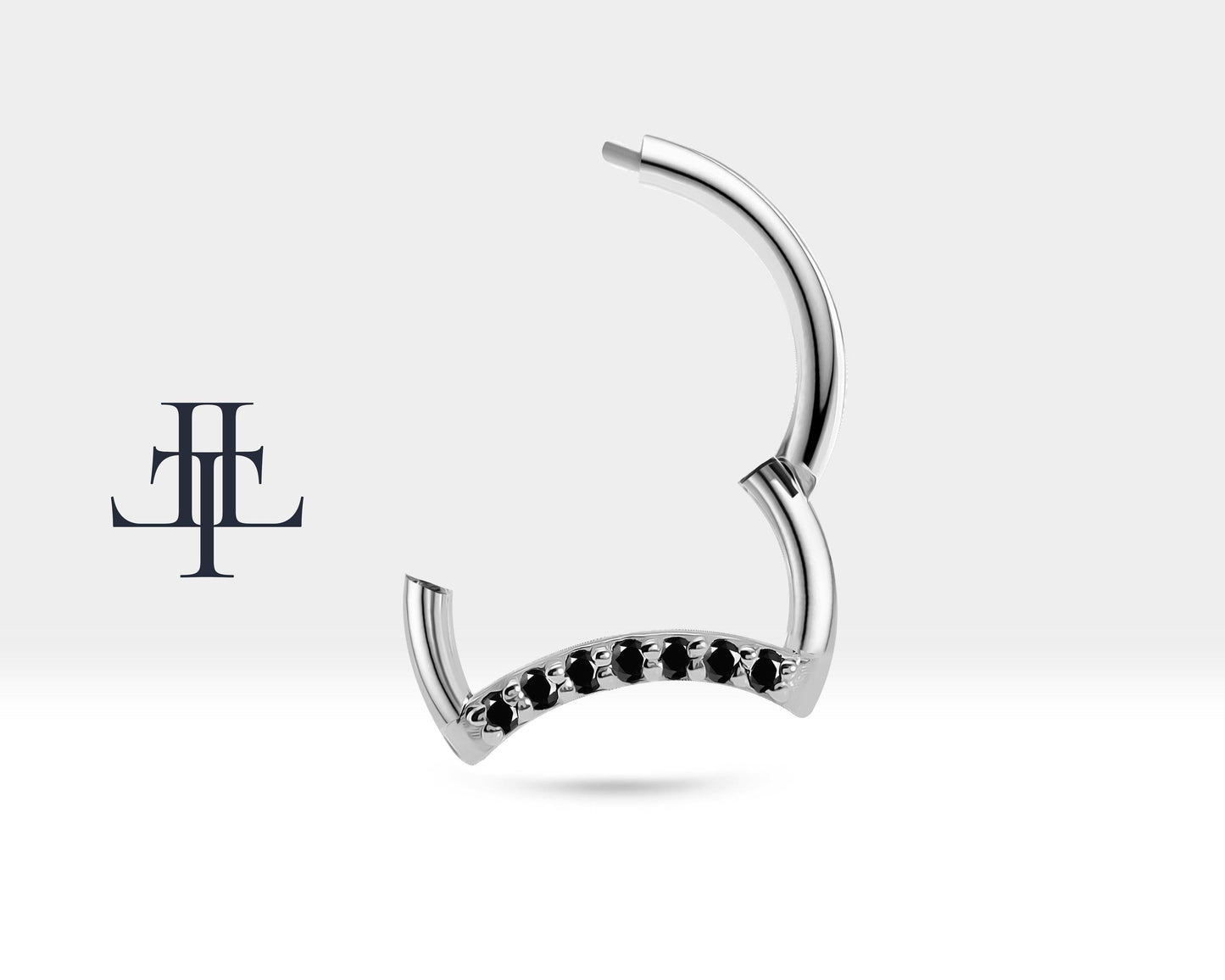 Hilal Siyah Pırlantalı Halka Piercing, 10 MM , 1.2 MM, 14K Sarı-Beyaz-Kırmızı Altın | LC00045B