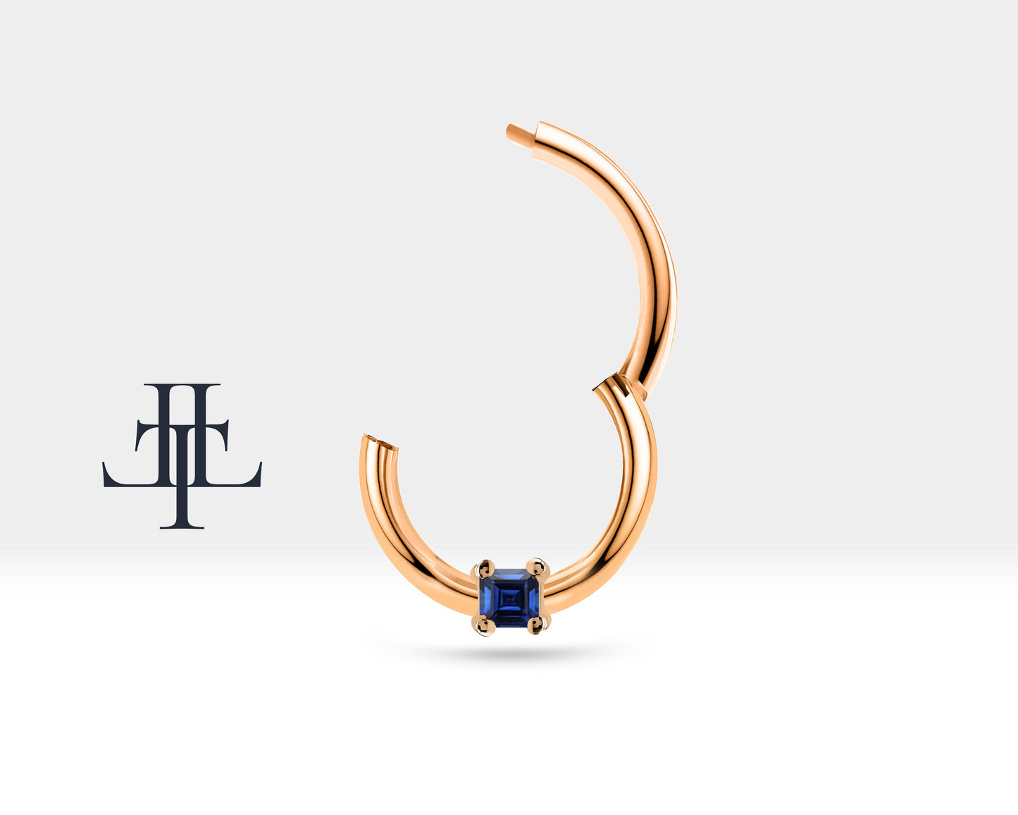 Prenses Safirli Halka Piercing, 10-12 MM , 1.2 MM, 14K Sarı-Beyaz-Kırmızı Altın | LC00034S