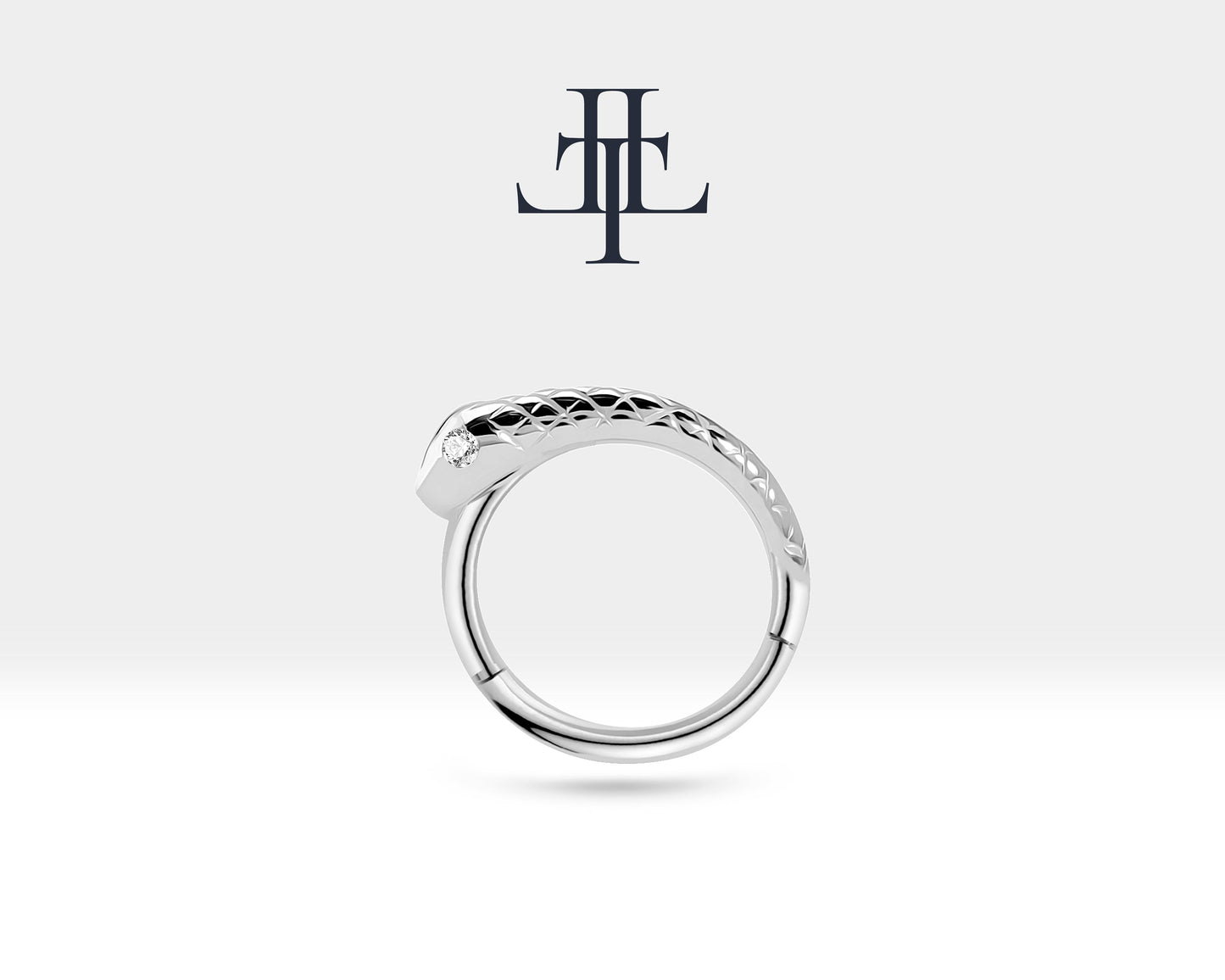 Yılanlı Pırlantalı Halka Piercing, 12 MM , 1.2 MM, 14K Sarı-Beyaz-Kırmızı Altın | LC00014D