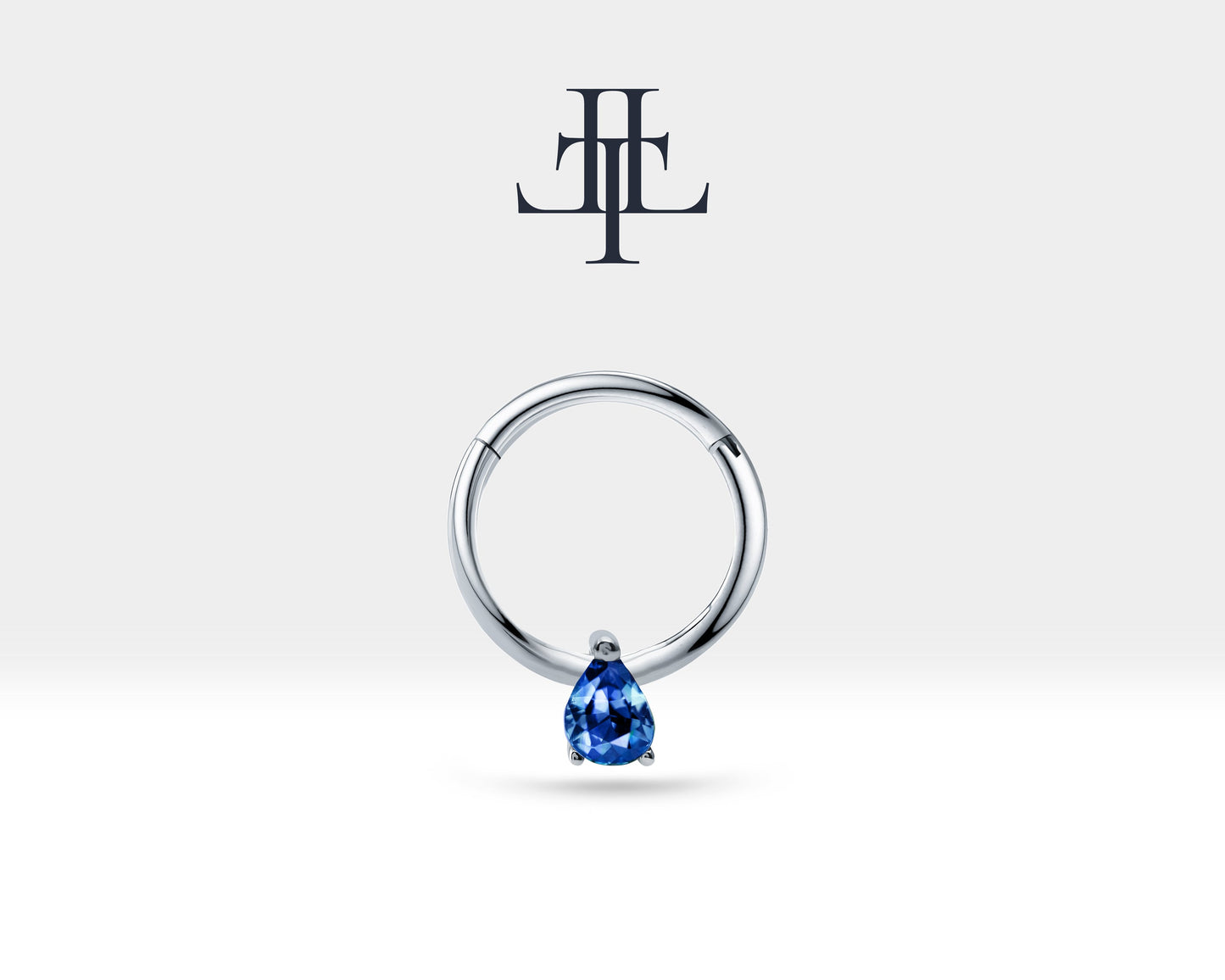 Damla Safirli Halka Piercing, 12 MM , 1.2 MM, 14K Sarı-Beyaz-Kırmızı Altın | LC00011S