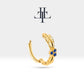 Yaprak Motifli Safirli Halka Piercing, 12 MM, 1.2 MM, 14K Sarı-Beyaz-Kırmızı Altın | LC00004S