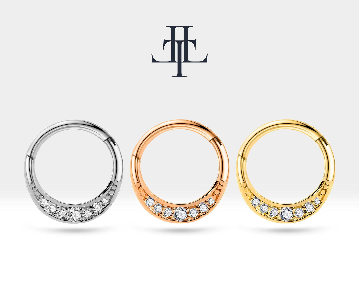 14K Solid Yellow Gold Hoop Clicker Piercing Cartilage Diamond