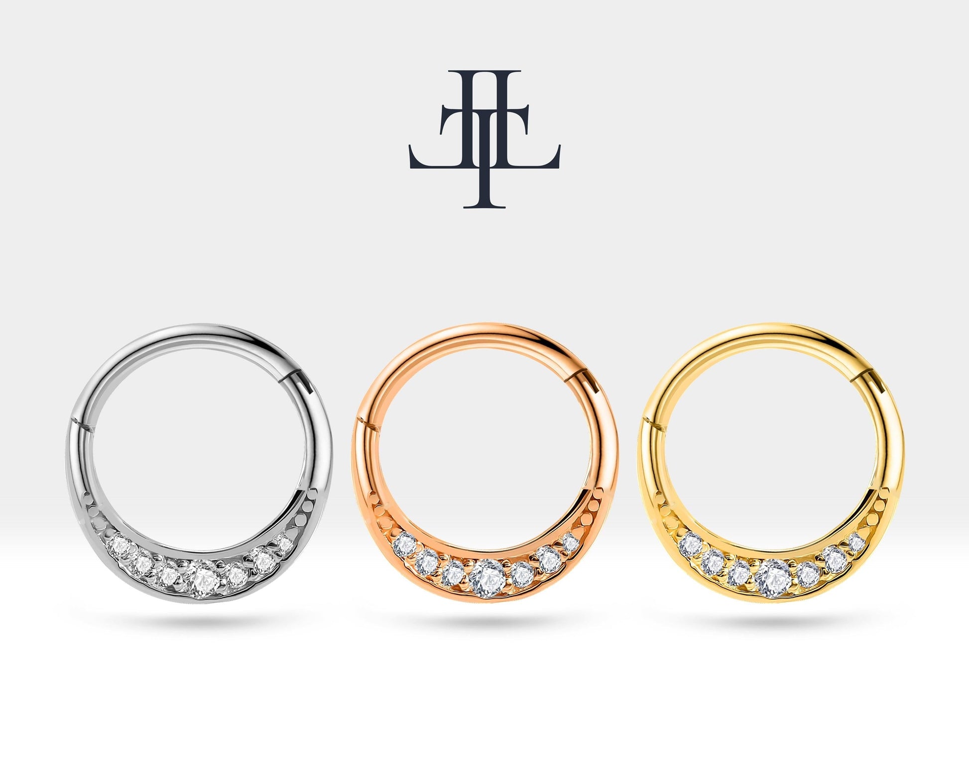 14K Solid Yellow Gold Hoop Clicker Piercing Cartilage Diamond