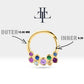 Dağınık Renkli Safirli Halka Piercing, 10-12 MM , 1.2 MM, 14K Sarı-Beyaz-Kırmızı Altın | LC00001MS
