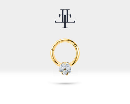 İkili Markiz Pırlantalı Halka Piercing, 10 MM , 1.2 MM, 14K Sarı-Beyaz-Kırmızı Altın | LC00026D