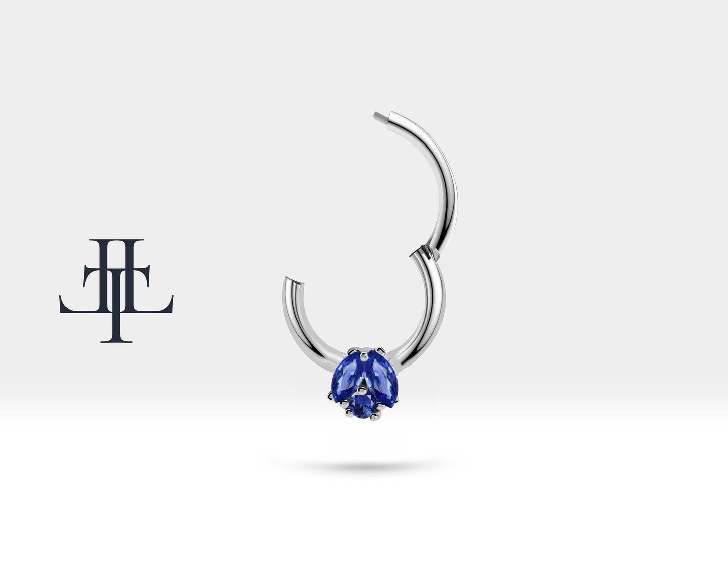 İkili Markiz Safirli Halka Piercing, 10 MM , 1.2 MM, 14K Sarı-Beyaz-Kırmızı Altın | LC00026S