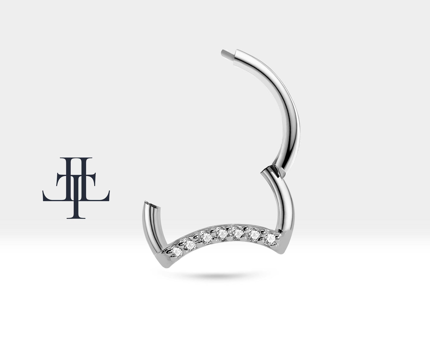 Hilal Pırlantalı Halka Piercing, 10 MM , 1.2 MM, 14K Sarı-Beyaz-Kırmızı Altın | LC00045D