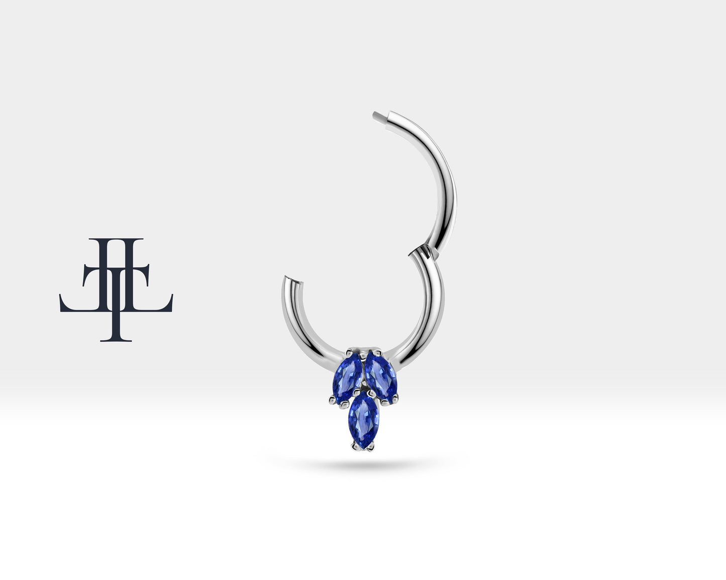 Üçlü Markiz Safirli Halka Piercing, 10 MM , 1.2 MM, 14K Sarı-Beyaz-Kırmızı Altın | LC00021S