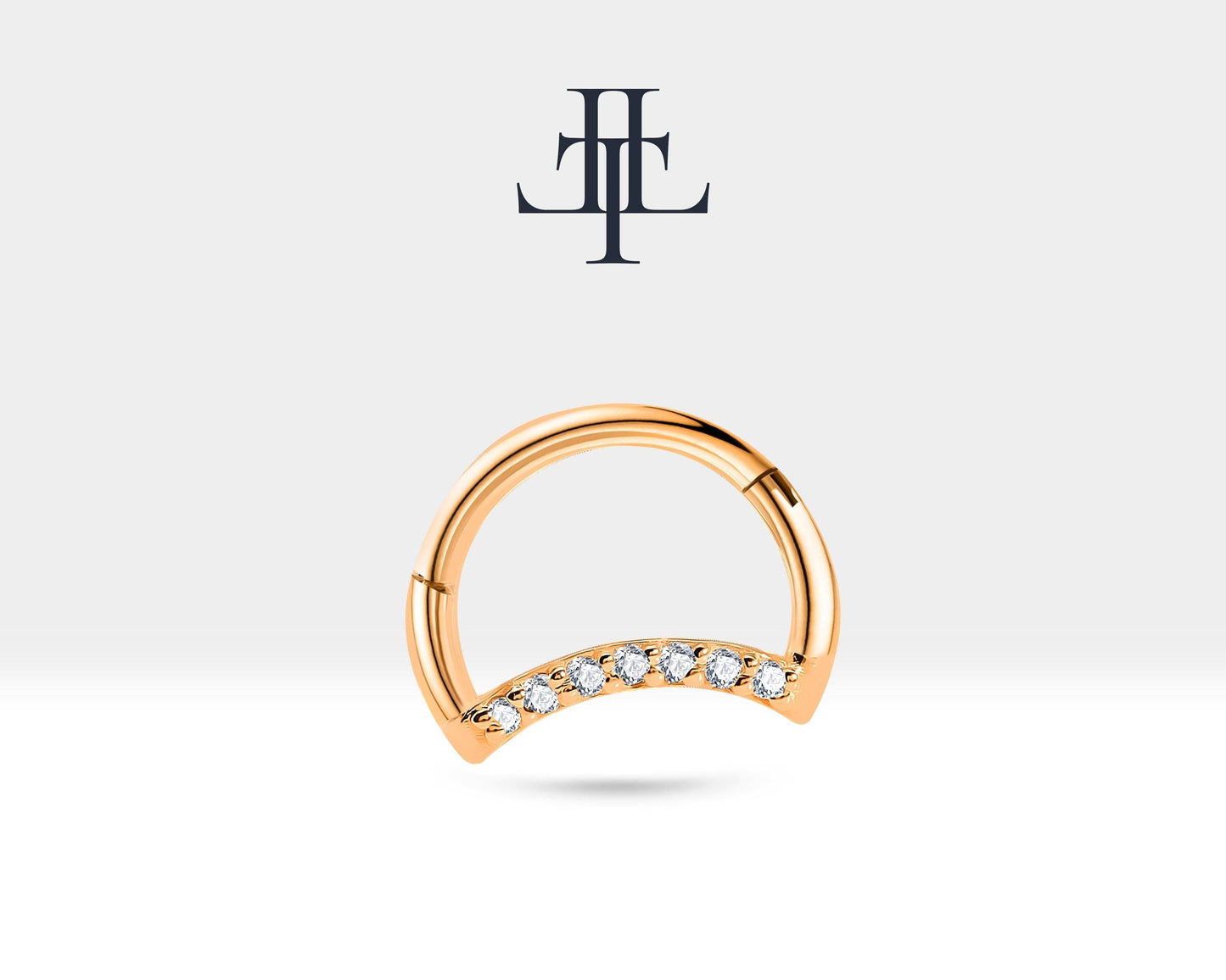 Hilal Pırlantalı Halka Piercing, 10 MM , 1.2 MM, 14K Sarı-Beyaz-Kırmızı Altın | LC00045D