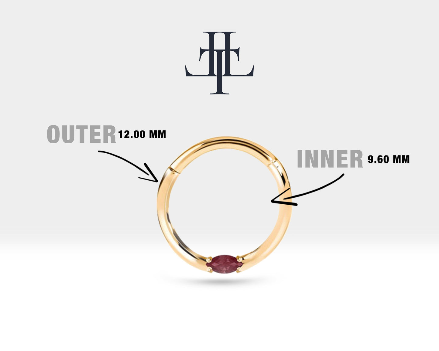 Markiz Yakutlu Halka Piercing, 10-12 MM , 1.2 MM, 14K Sarı-Beyaz-Kırmızı Altın | LC00028R