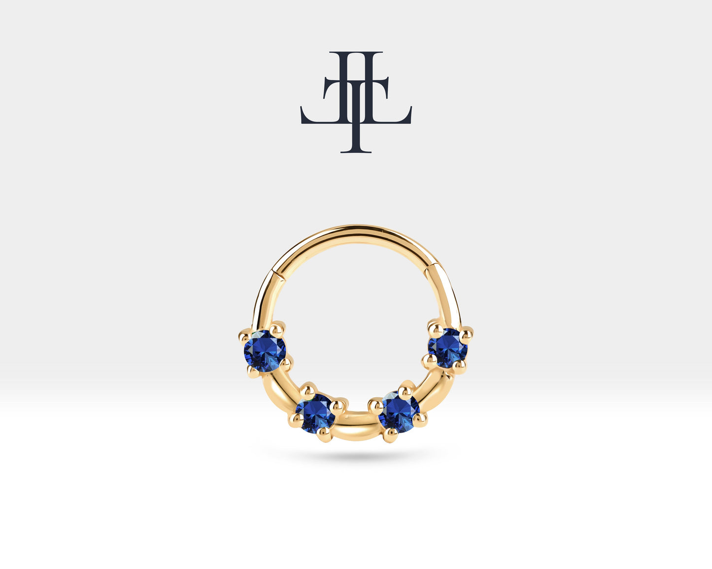 Bezeme Safirli Halka Piercing, 13 MM , 1.2 MM, 14K Sarı-Beyaz-Kırmızı Altın | LC00009S