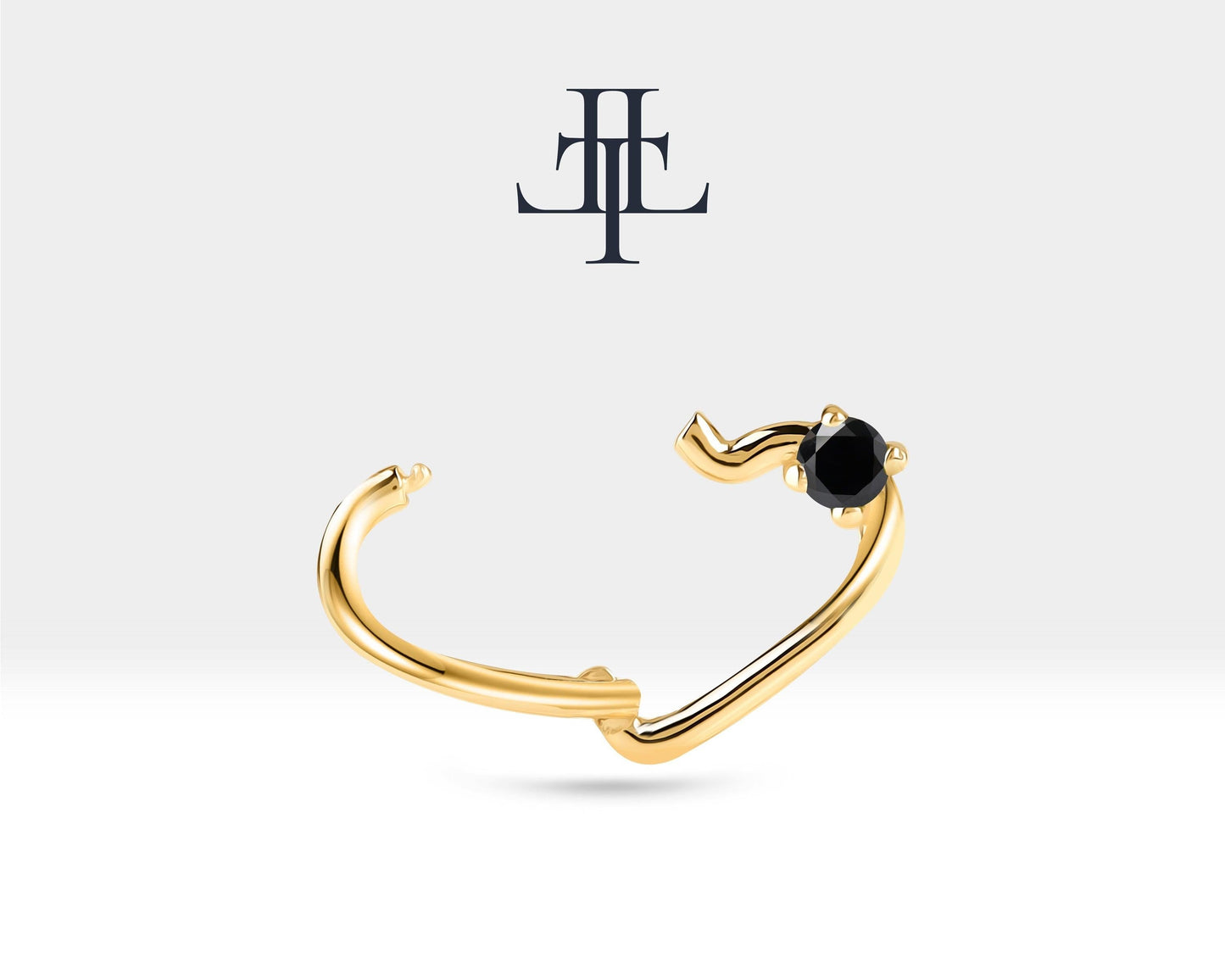 Tek Taş Kalp Siyah Pırlanta Halka Piercing, 13 MM , 1.2 MM, 14K Sarı-Beyaz-Kırmızı Altın | LC00010B