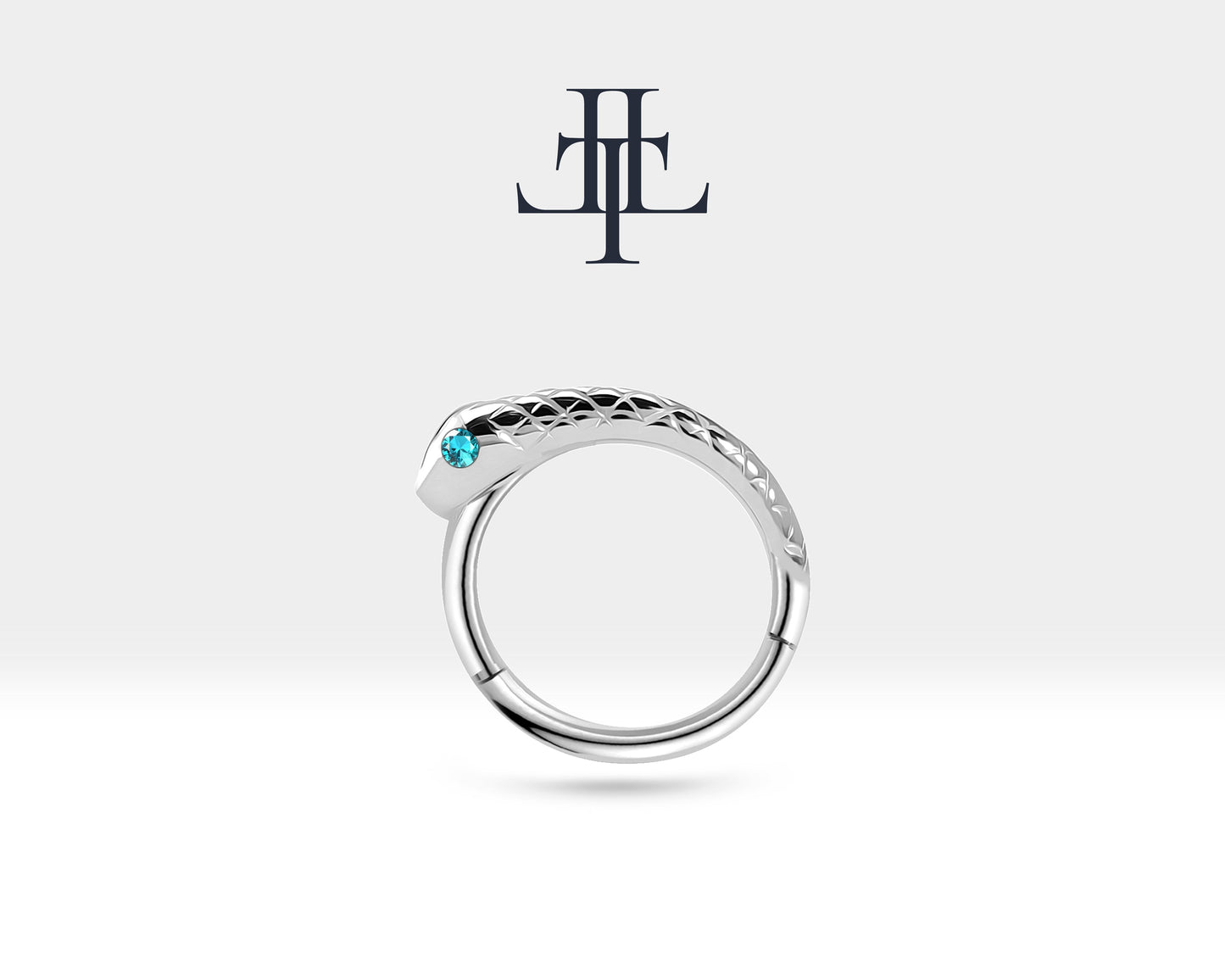 Yılanlı Topazlı Halka Piercing, 12 MM , 1.2 MM, 14K Sarı-Beyaz-Kırmızı Altın | LC00014T