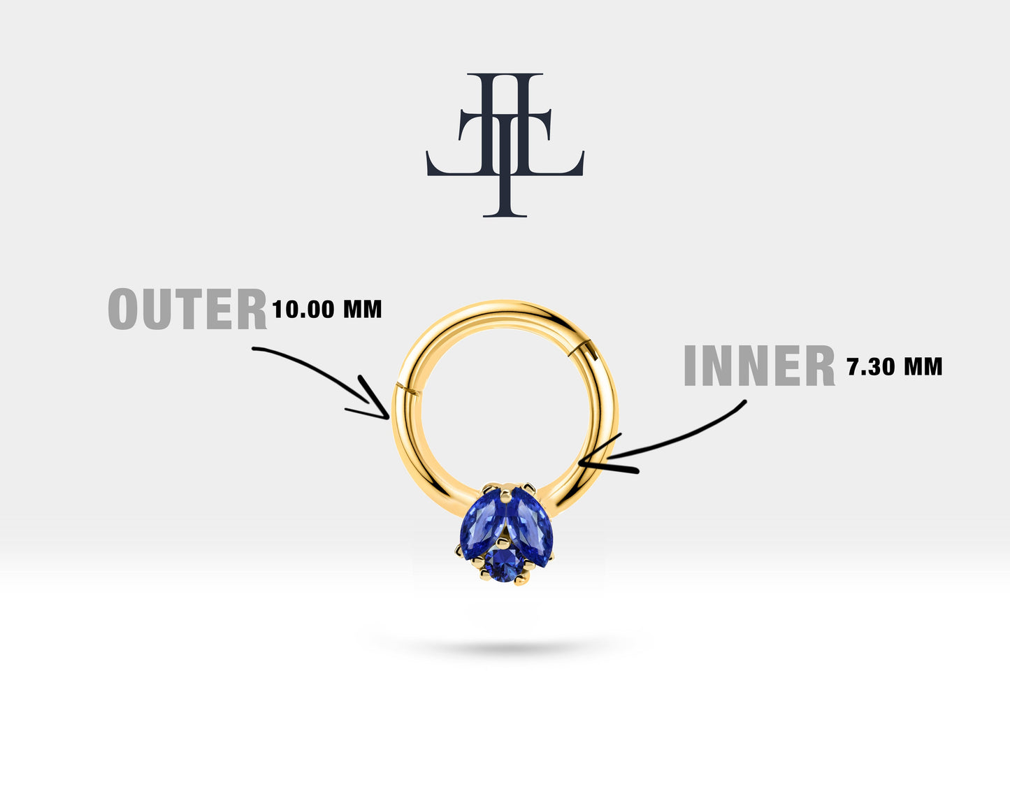 İkili Markiz Safirli Halka Piercing, 10 MM , 1.2 MM, 14K Sarı-Beyaz-Kırmızı Altın | LC00026S