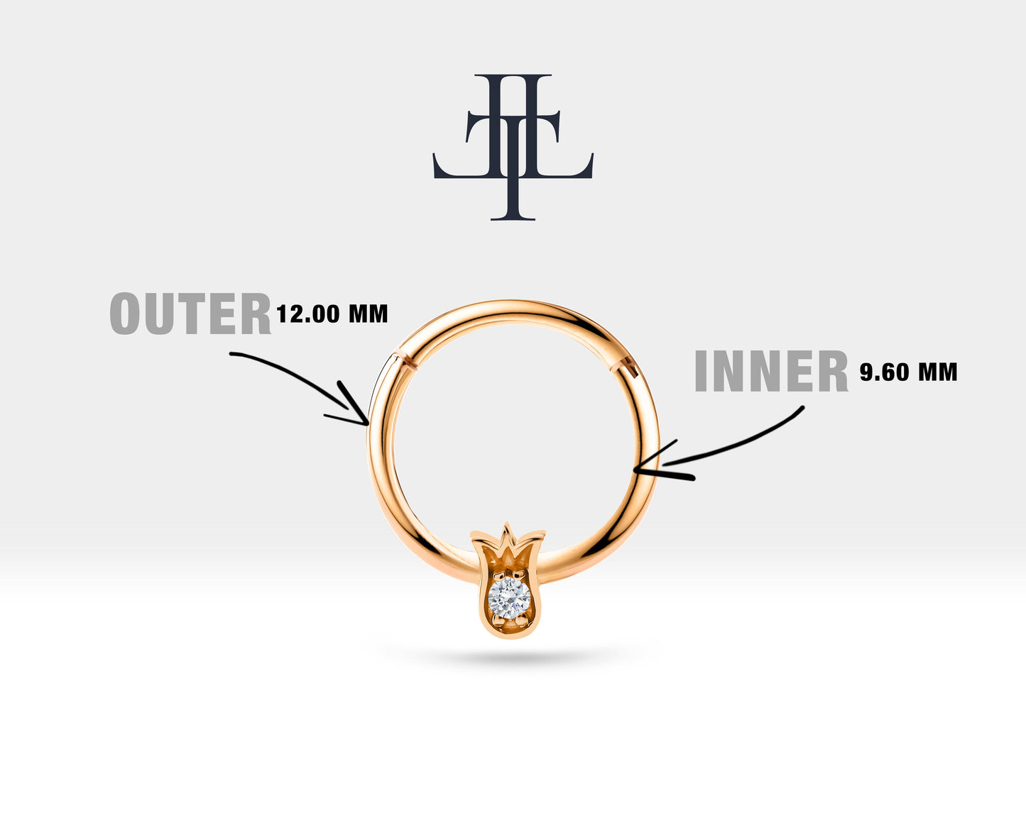 Lale Pırlantalı Halka Piercing, 12 MM , 1.2 MM, 14K Sarı-Beyaz-Kırmızı Altın | LC00038D