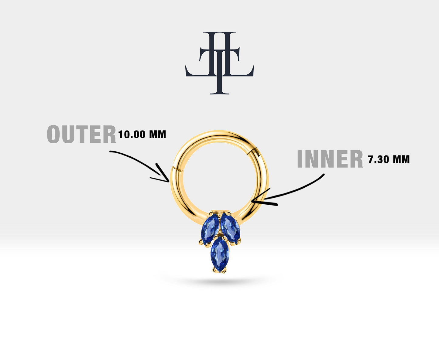 Üçlü Markiz Safirli Halka Piercing, 10 MM , 1.2 MM, 14K Sarı-Beyaz-Kırmızı Altın | LC00021S