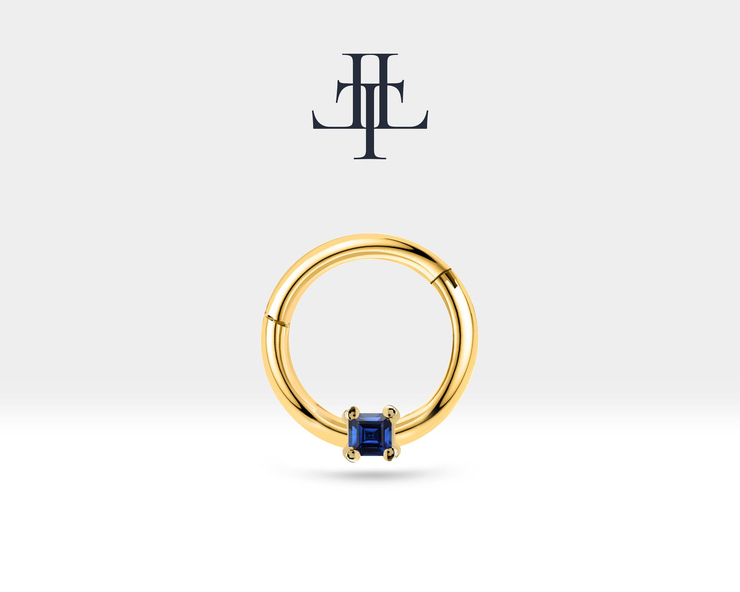 Prenses Safirli Halka Piercing, 10-12 MM , 1.2 MM, 14K Sarı-Beyaz-Kırmızı Altın | LC00034S