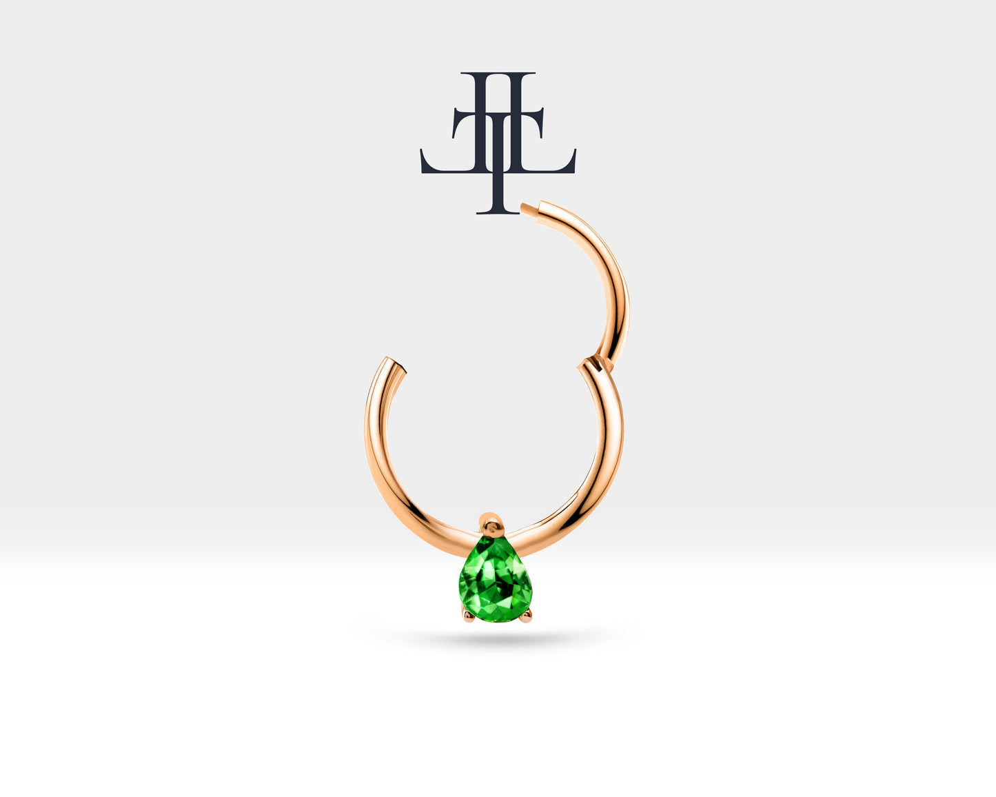 Damla Zümrütlü Halka Piercing, 12 MM , 1.2 MM, 14K Sarı-Beyaz-Kırmızı Altın | LC00011E