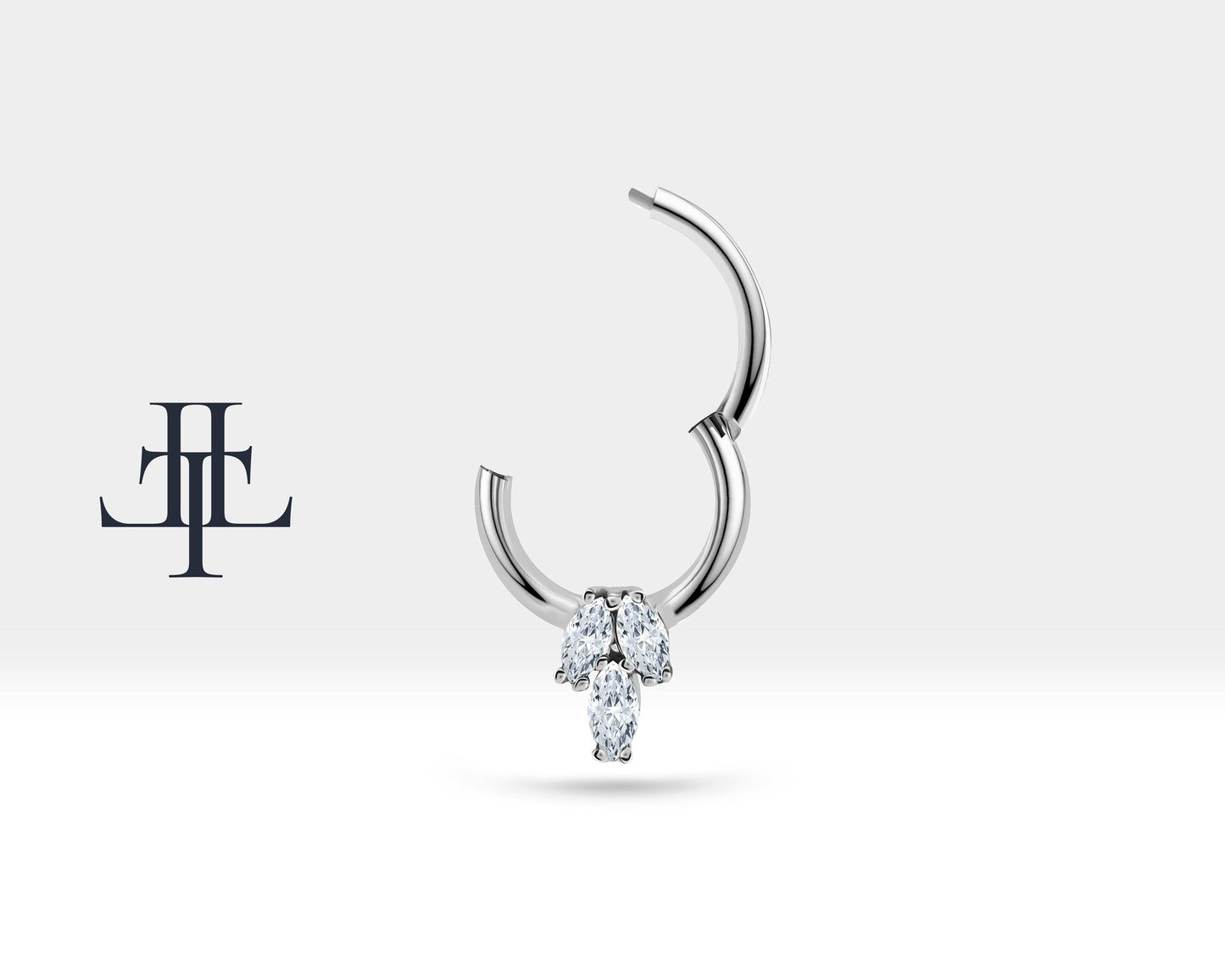 Üçlü Markiz Pırlantalı Halka Piercing, 10 MM , 1.2 MM, 14K Sarı-Beyaz-Kırmızı Altın | LC00021D