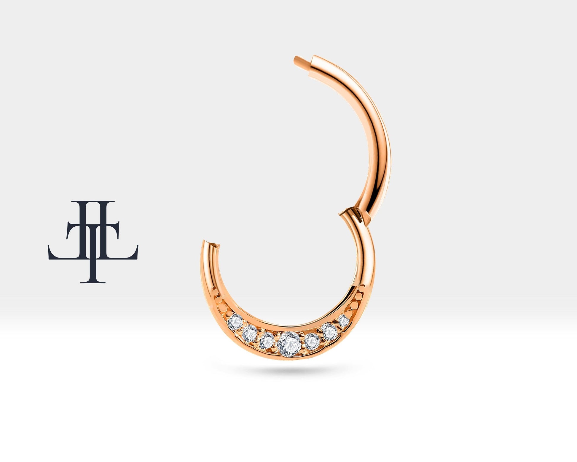 14K Solid Yellow Gold Hoop Clicker Piercing Cartilage Diamond