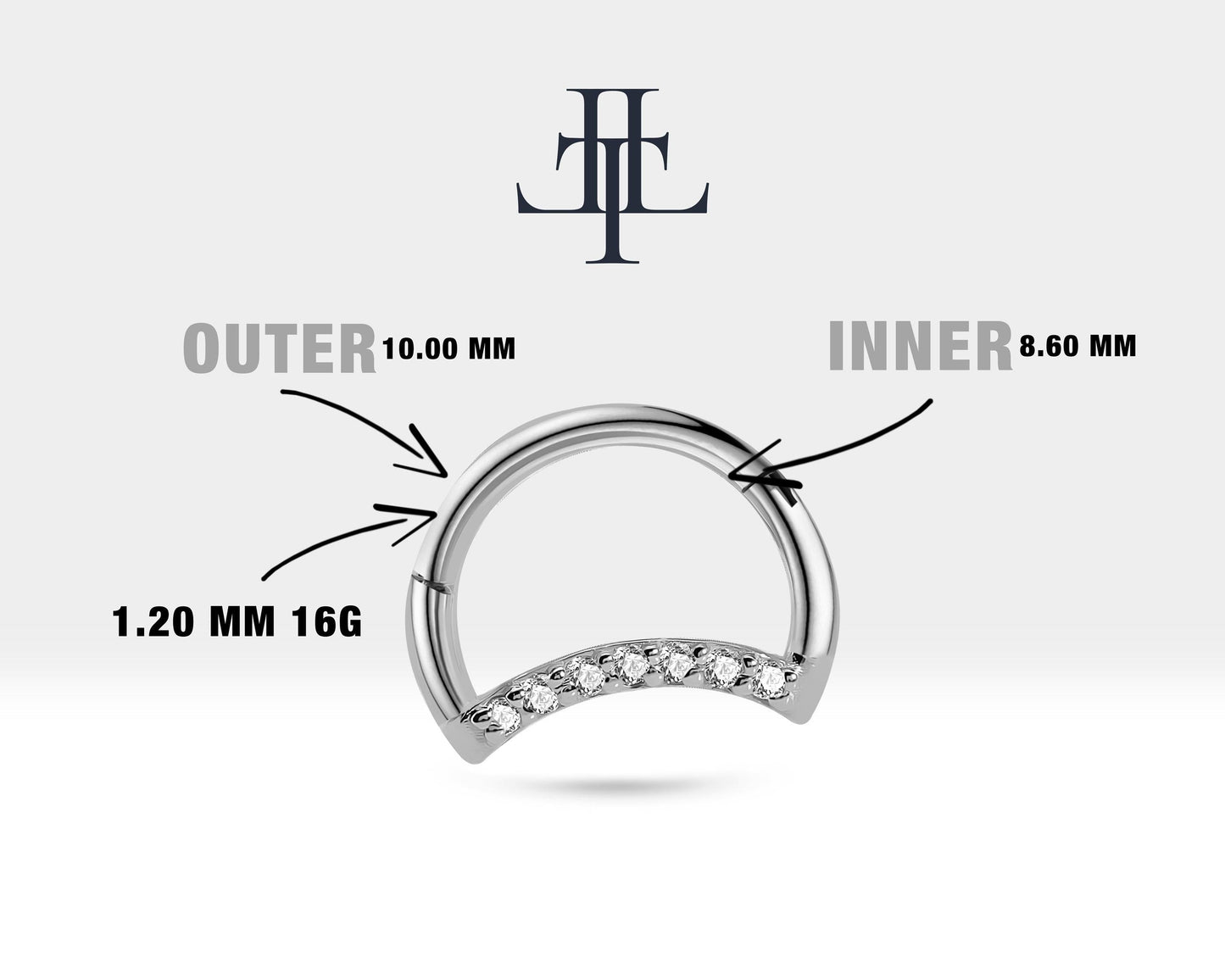 Hilal Pırlantalı Halka Piercing, 10 MM , 1.2 MM, 14K Sarı-Beyaz-Kırmızı Altın | LC00045D