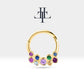 Dağınık Renkli Safirli Halka Piercing, 10-12 MM , 1.2 MM, 14K Sarı-Beyaz-Kırmızı Altın | LC00001MS