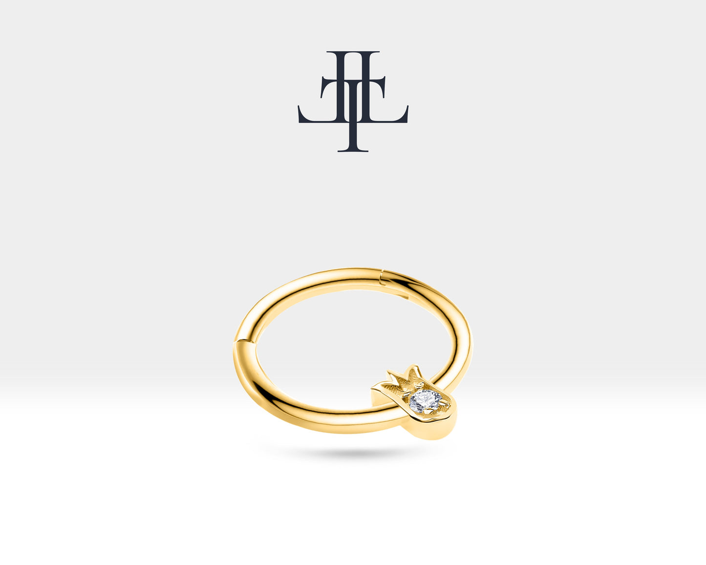 Lale Pırlantalı Halka Piercing, 12 MM , 1.2 MM, 14K Sarı-Beyaz-Kırmızı Altın | LC00038D