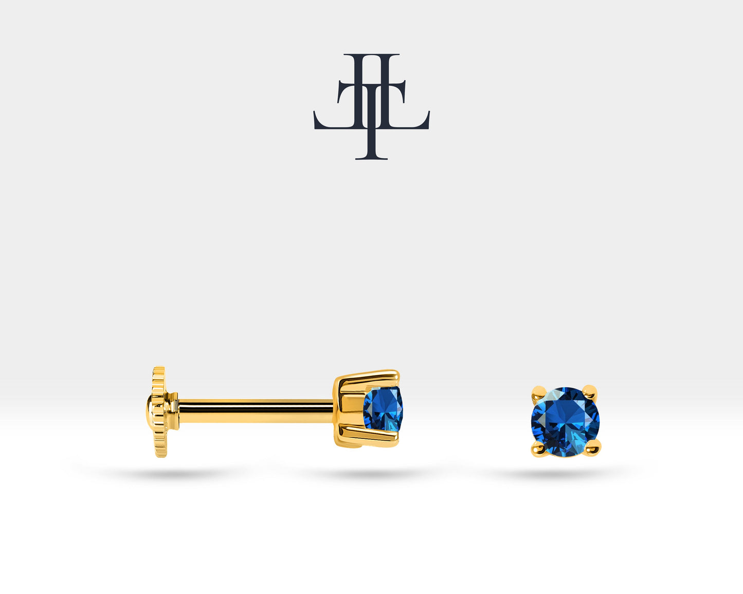 Tek Taş Safir Piercing, 8 MM , 1.2 MM, 14K Sarı-Beyaz-Kırmızı Altın | LP00018S