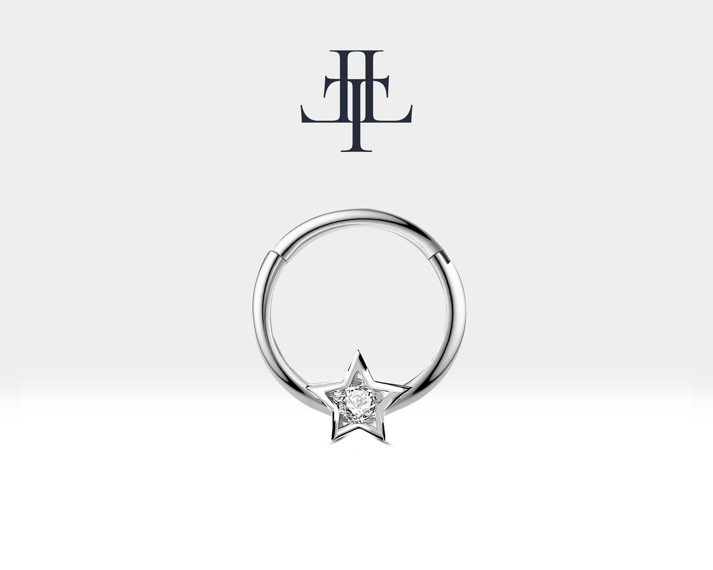 Yıldız Pırlantalı Halka Piercing, 10 MM , 1.2 MM, 14K Sarı-Beyaz-Kırmızı Altın | LC00019D