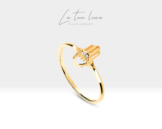 Fatıma'nın Eli Pırlanta Yüzük, 14K Sarı-Beyaz-Kırmızı Altın | LR00017D