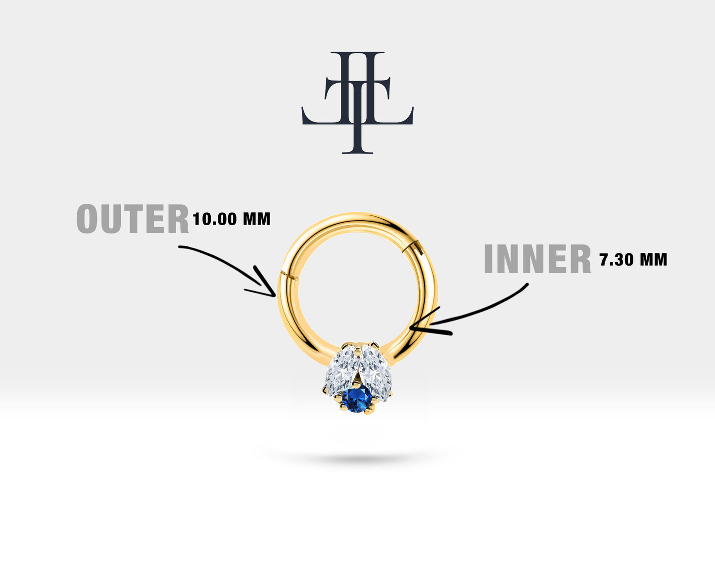 İkili Markiz Pırlanta ve Safirli Halka Piercing, 10 MM , 1.2 MM, 14K Sarı-Beyaz-Kırmızı Altın | LC00024DS