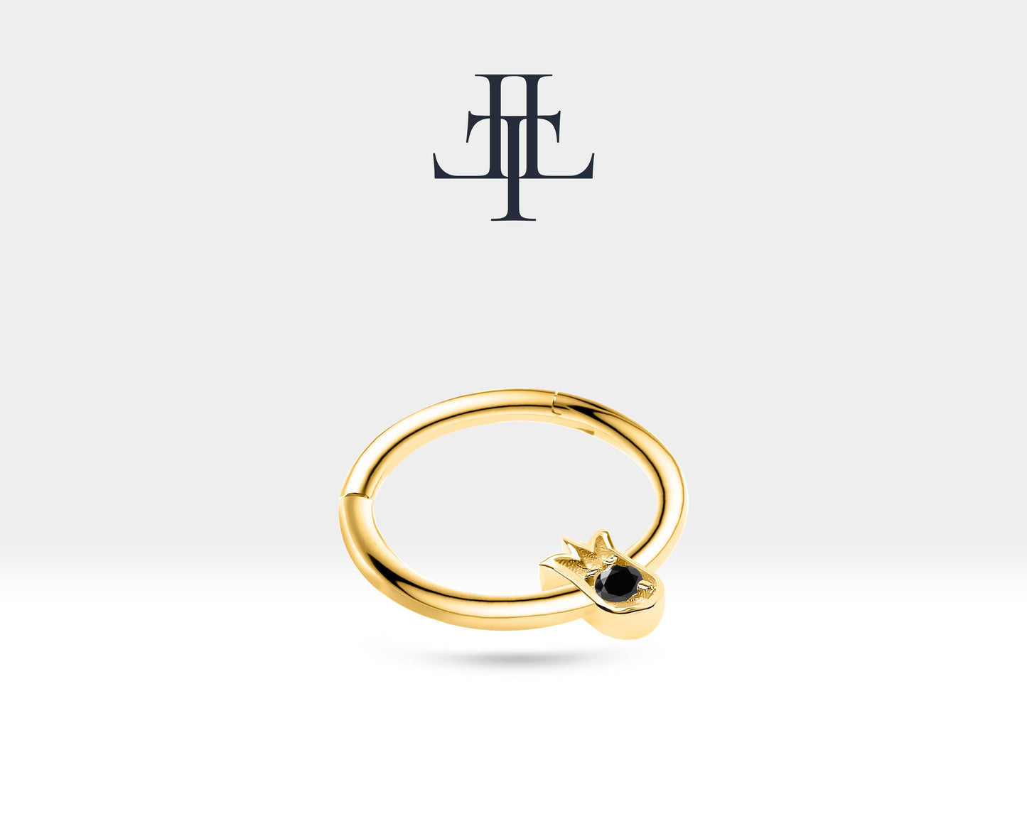 Lale Siyah Pırlantalı Halka Piercing, 12 MM , 1.2 MM, 14K Sarı-Beyaz-Kırmızı Altın | LC00038B