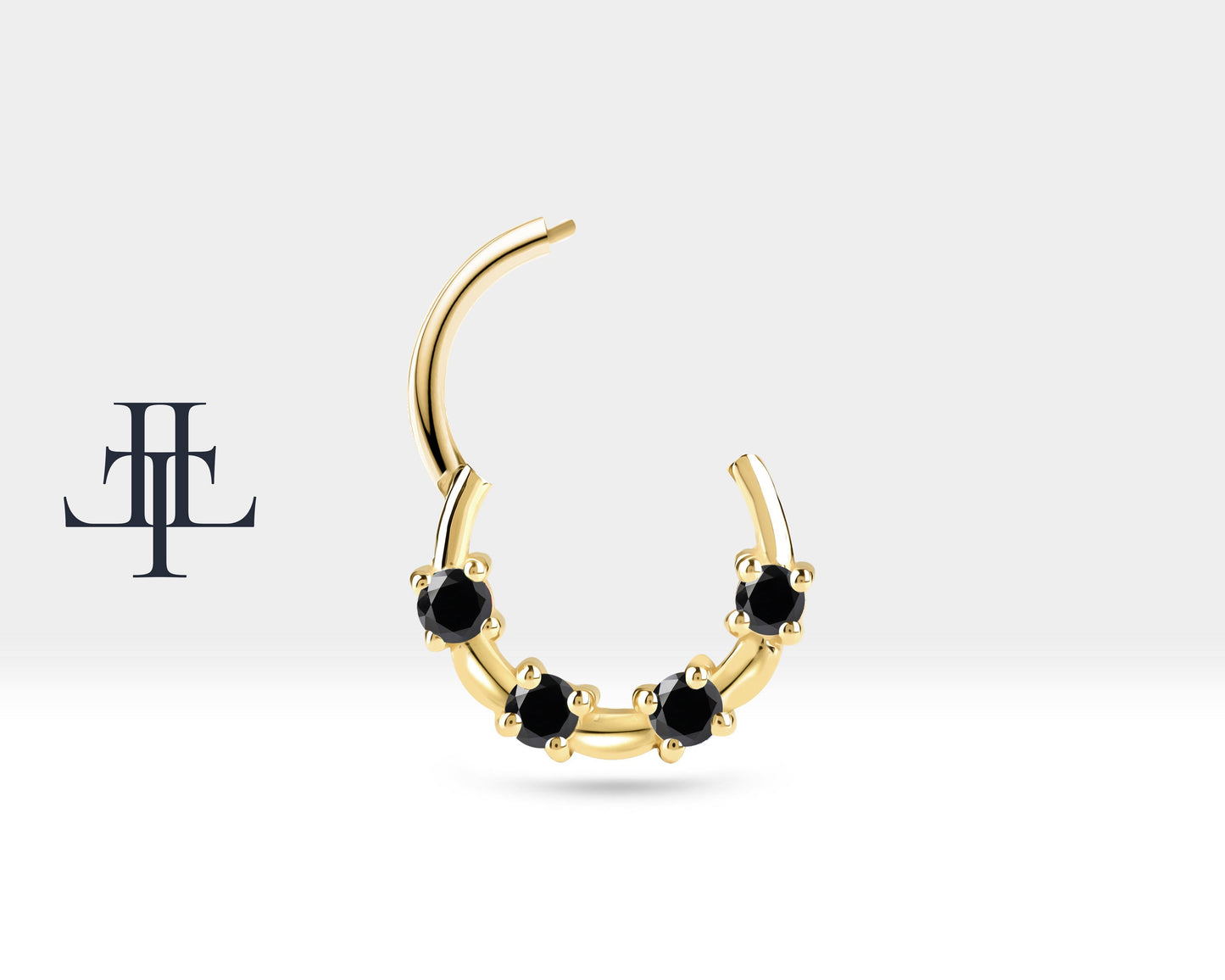 Bezeme Siyah Pırlanta Halka Piercing, 13 MM , 1.2 MM, 14K Sarı-Beyaz-Kırmızı Altın | LC00009B