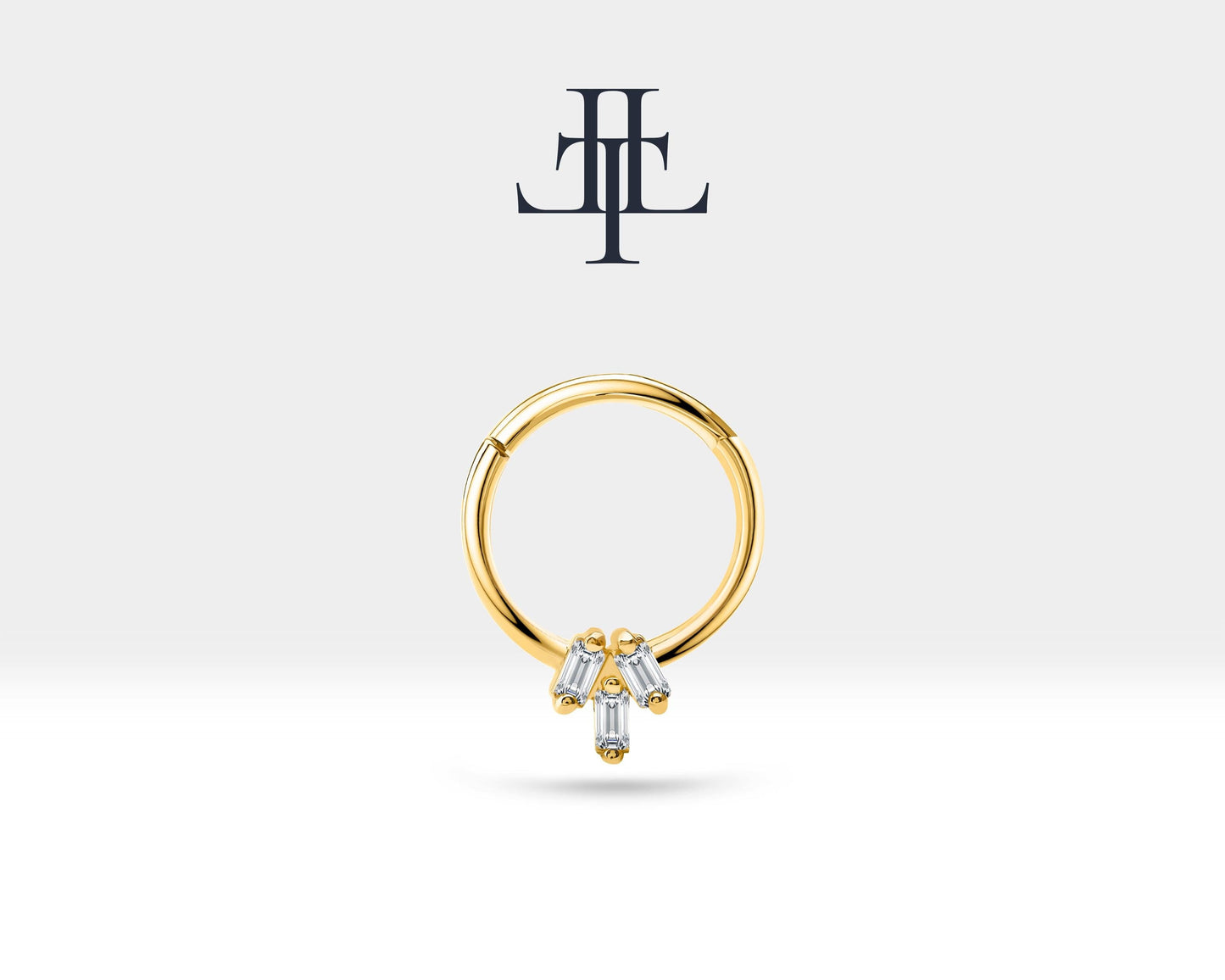 Üçlü Baget Pırlantalı Halka Piercing, 10-12 MM , 1.2 MM, 14K Sarı-Beyaz-Kırmızı Altın | LC00036D