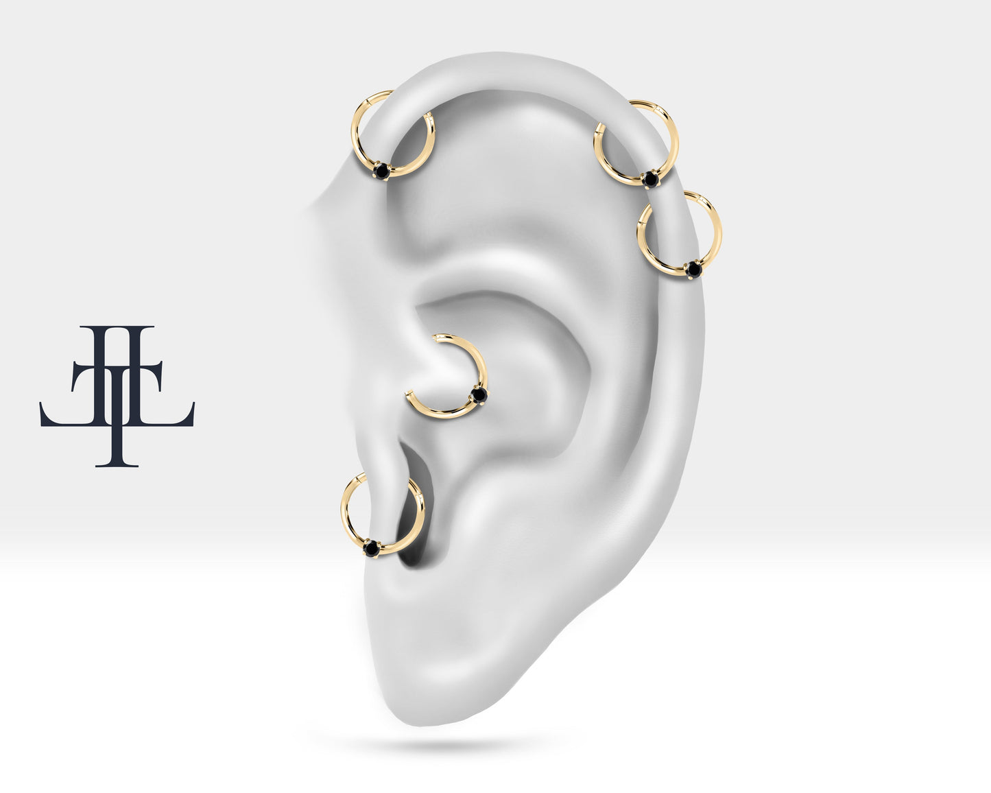 Siyah Pırlantalı Halka Piercing, 10-12 MM , 1.2 MM, 14K Sarı-Beyaz-Kırmızı Altın | LC00032B