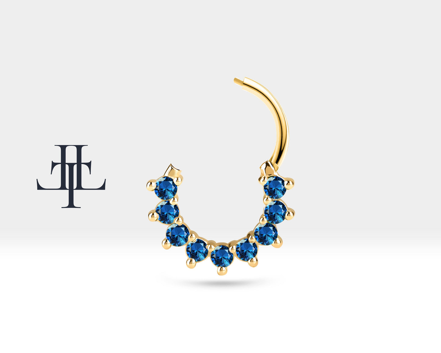 Dokuz Safirli Halka Piercing, 13 MM , 1.2 MM, 14K Sarı-Beyaz-Kırmızı Altın | LC00006S