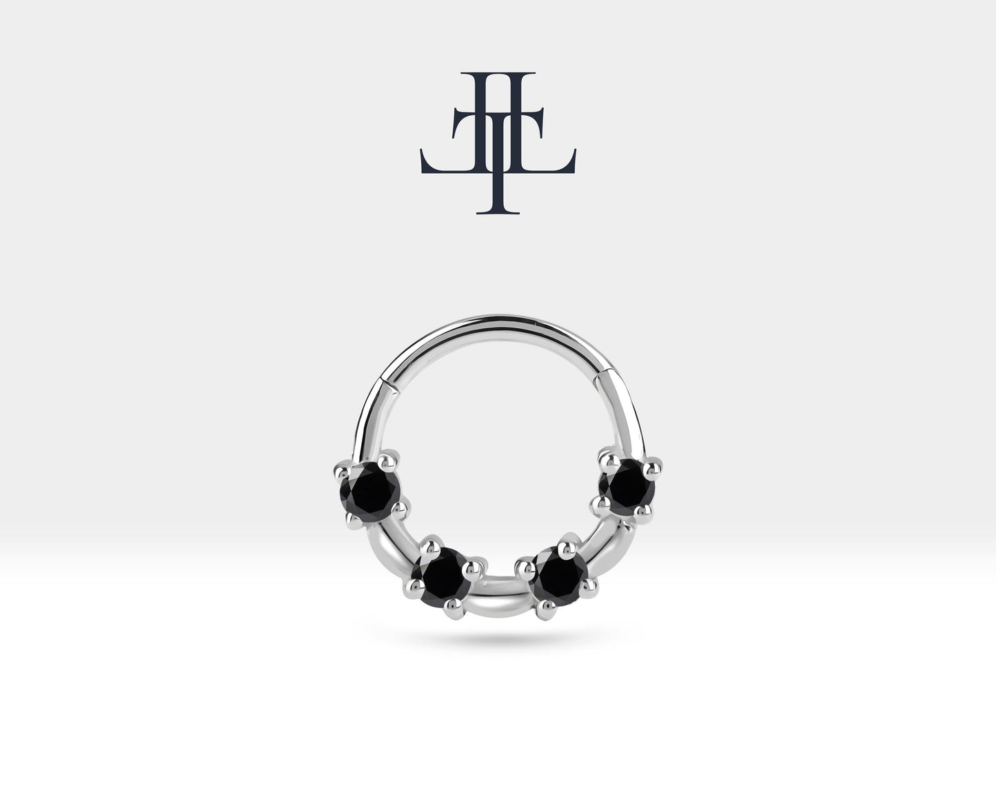 Bezeme Siyah Pırlanta Halka Piercing, 13 MM , 1.2 MM, 14K Sarı-Beyaz-Kırmızı Altın | LC00009B