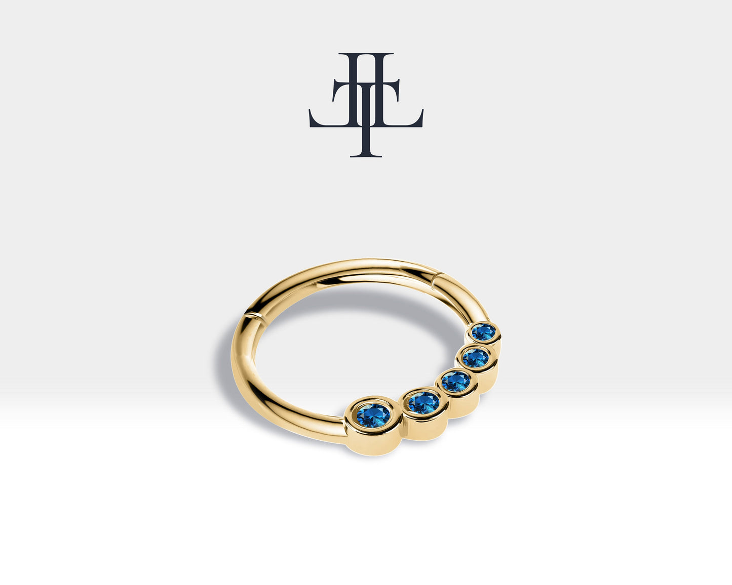 Süzme Safirli Halka Piercing, 12 MM , 1.2 MM, 14K Sarı-Beyaz-Kırmızı Altın | LC00018S