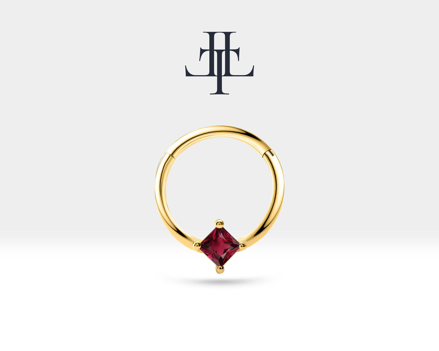 Prenses Yakutlu Halka Piercing, 10-12 MM , 1.2 MM, 14K Sarı-Beyaz-Kırmızı Altın | LC00030R