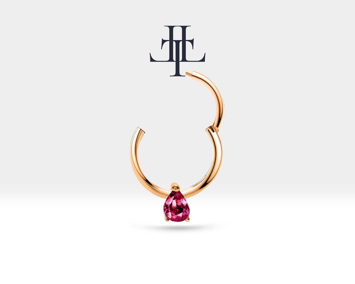 Damla Yakutlu Halka Piercing, 12 MM , 1.2 MM, 14K Sarı-Beyaz-Kırmızı Altın | LC00011R