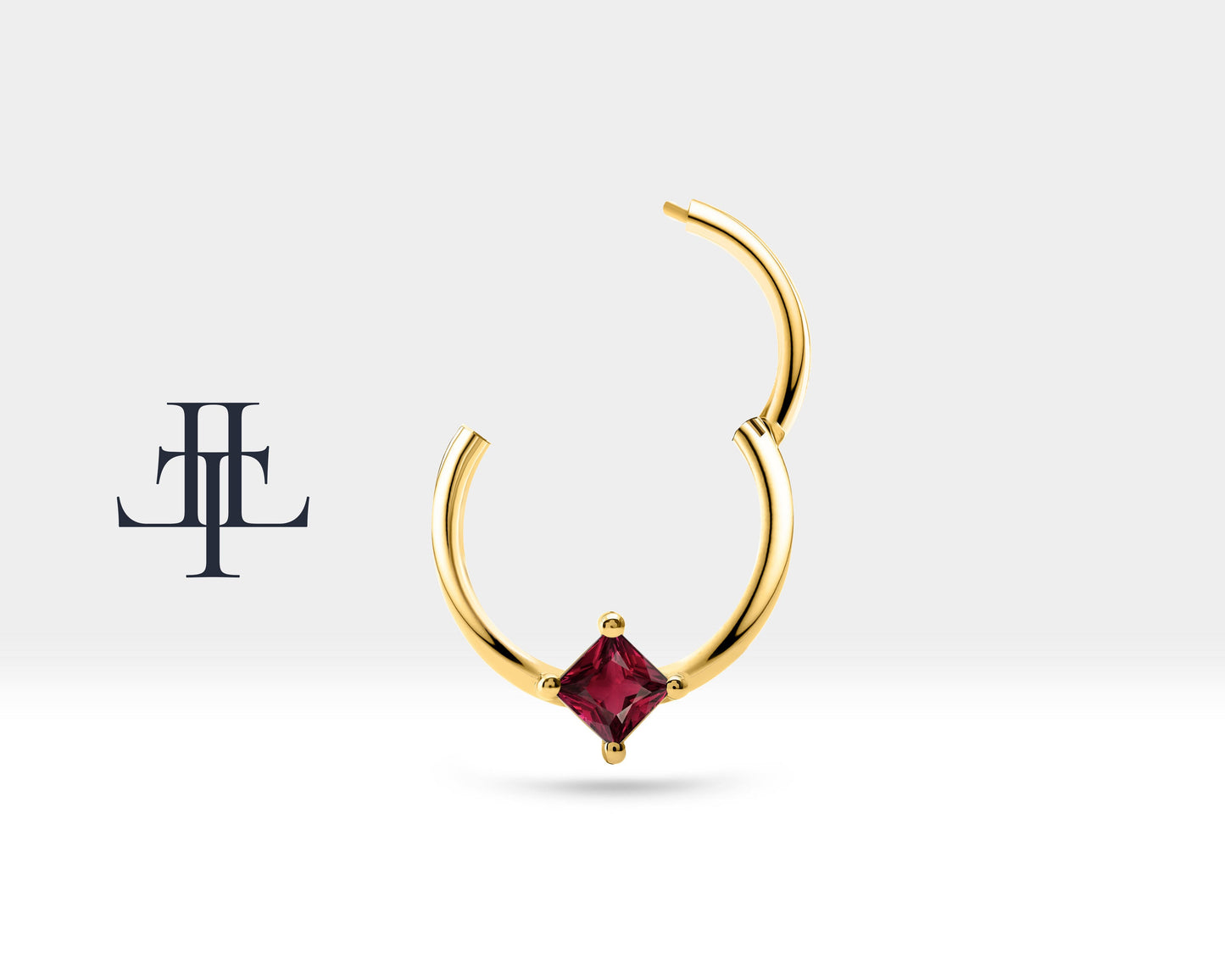 Prenses Yakutlu Halka Piercing, 10-12 MM , 1.2 MM, 14K Sarı-Beyaz-Kırmızı Altın | LC00030R