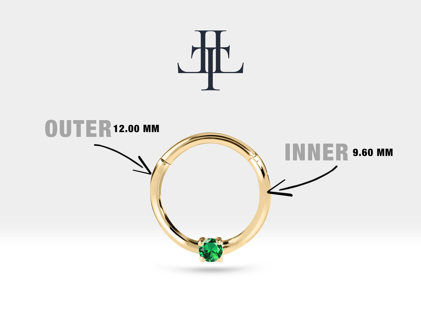 Yeşil Garnetlı Halka Piercing, 10-12 MM , 1.2 MM, 14K Sarı-Beyaz-Kırmızı Altın | LC00032G