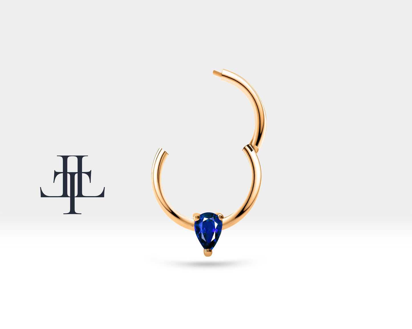 Damla Safirli Halka Piercing, 12 MM , 1.2 MM, 14K Sarı-Beyaz-Kırmızı Altın | LC00012S