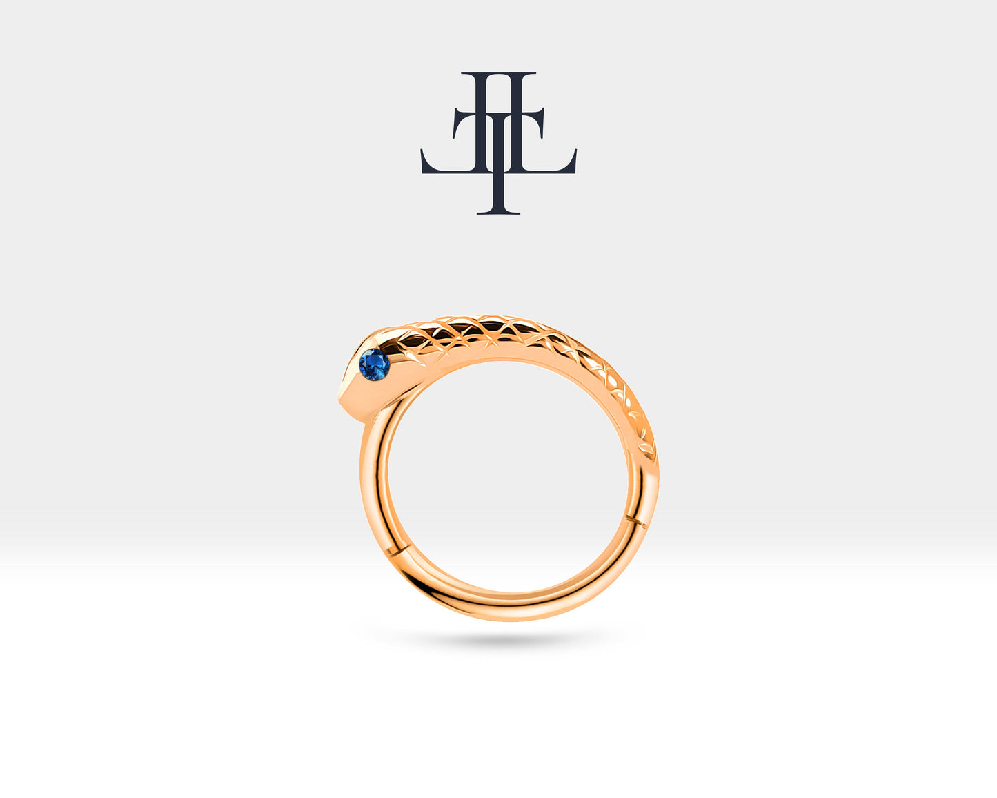 Yılanlı Safirli Halka Piercing, 12 MM , 1.2 MM, 14K Sarı-Beyaz-Kırmızı Altın | LC00014S