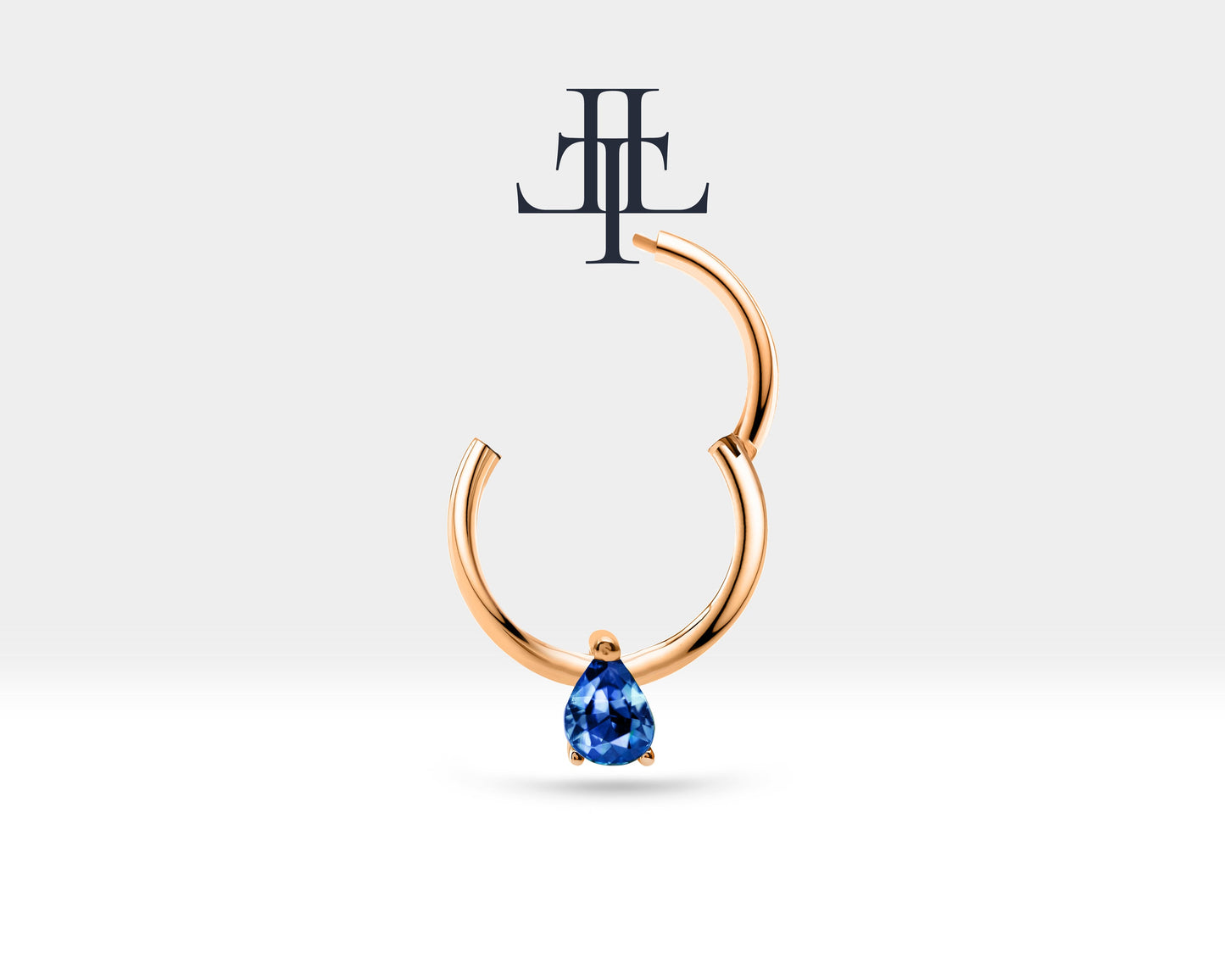 Damla Safirli Halka Piercing, 12 MM , 1.2 MM, 14K Sarı-Beyaz-Kırmızı Altın | LC00011S