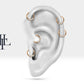Amerikan Mıhlama Pırlantalı Halka Piercing, 10 MM, 1.2 MM, 14K Sarı-Beyaz-Kırmızı Altın | LC00005D