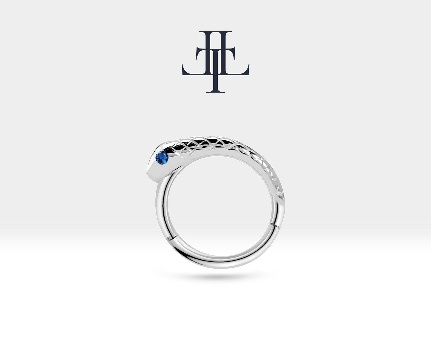 Yılanlı Safirli Halka Piercing, 12 MM , 1.2 MM, 14K Sarı-Beyaz-Kırmızı Altın | LC00014S